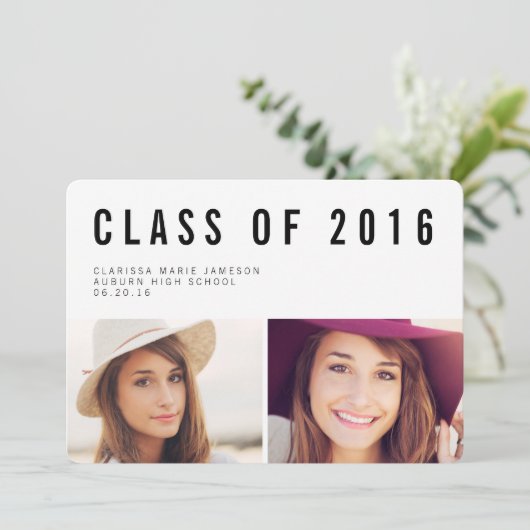 モダンなタイポグラフィの写真の卒業の発表 案内状 (スタンド正面)