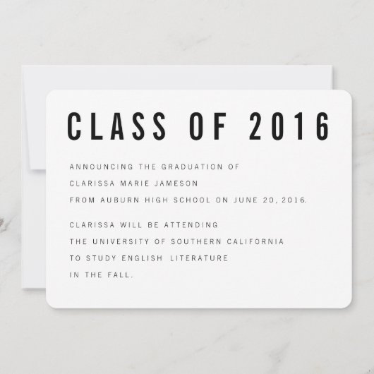 モダンなタイポグラフィの写真の卒業の発表 案内状 (裏面)