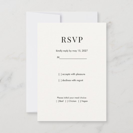 モダンなタイポグラフィの結婚式RSVPカード 出欠カード (正面)