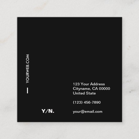 モダンなタイポグラフィのBlack&Whiteの正方形の名刺 スクエア名刺 (正面)