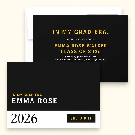 モダンなタイポグラフィック「Grad Era」パーティー招待状 招待状