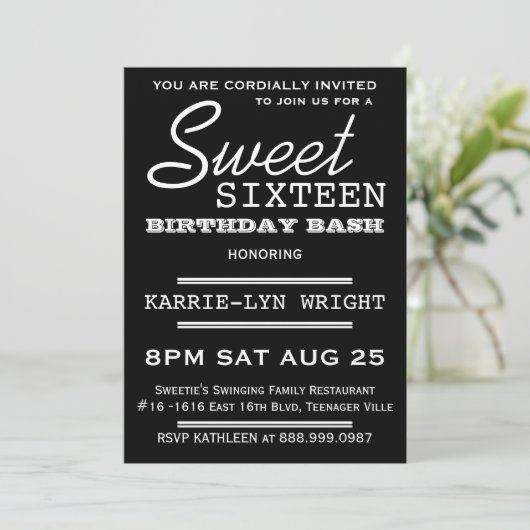 モダンなタイポグラフィポスタースタイルの菓子16のパーティー 招待状 (スタンド正面)