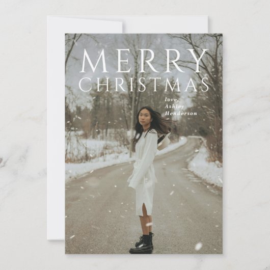 モダンなタイポグラフィーの写真による現代的なクリスマス シーズンカード (正面)