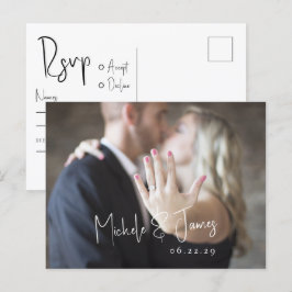 モダンなタイポグラフィーの写真付き結婚式RSVP インビテーションポストカード