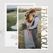 モダンなタイポグラフィーの結婚式のお礼2枚の写真 サンキューカード (正面/裏面)
