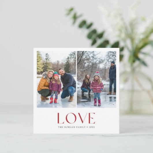 モダンなタイポグラフィーの赤い愛 ヴァレンタイン ファミリー フォト シーズンカード (スタンド正面)