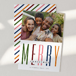 モダンなタイポグラフィーの'MERRY'クリスマスフォト シーズンカード