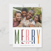 モダンなタイポグラフィーの'MERRY'クリスマスフォト シーズンカード (正面)