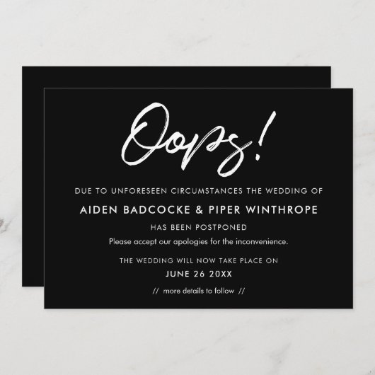 モダンなタイポグラフィー 延期された結婚発表 招待状 (正面/裏面)