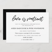 モダンなタイポグラフィー 愛は忍耐のウェディングカード 招待状 (正面/裏面)