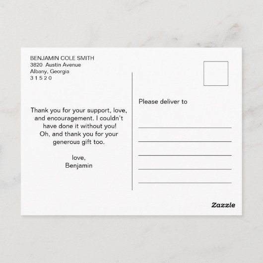 モダンなタイポグラフィ写真 卒業おめでとう ありがとう ポストカード (裏面)