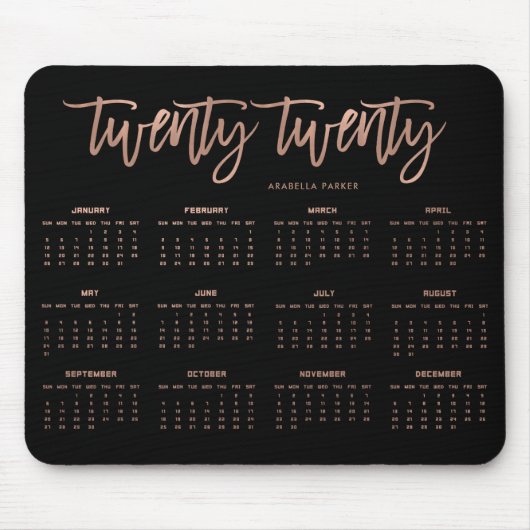 モダンなタイポグラフィ2020のカレンダー|ののどのばら色の金ゴールド マウスパッド (正面)