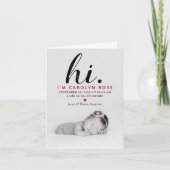 モダンなタイポグラフィ"こんにちは"。 写真の誕生の発表 シーズンカード (正面)