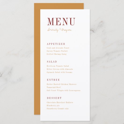 モダンなタイポグラフィ ミニマル 秋のウェディング メニュー (正面/裏面)