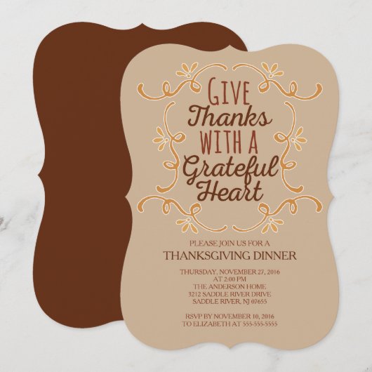モダンなタイポグラフィ 感謝祭の食事に感謝 招待状 (正面/裏面)