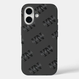 モダンなタイル状のダークグレー モノグラム 名前/その他テキスト iPhone 16ケース