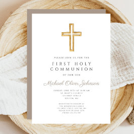 モダンなタウペクロス宗教的少年初聖体拝領 招待状