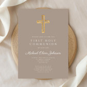 モダンなタウペクロス宗教的少年初聖体拝領 招待状