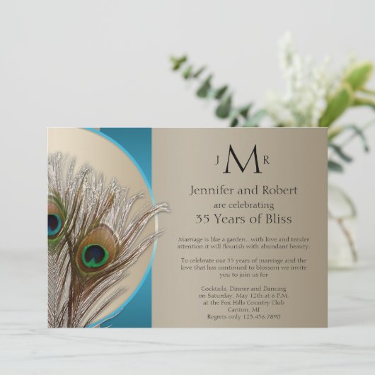 モダンなタウペ アクア ペコック 結婚記念日 招待状 (スタンド正面)