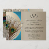 モダンなタウペ アクア ペコック 結婚記念日 招待状 (正面/裏面)