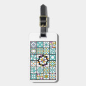 モダンなターコイズのサンプラーのキルトの荷物のラベル ラゲッジタグ (正面縦)