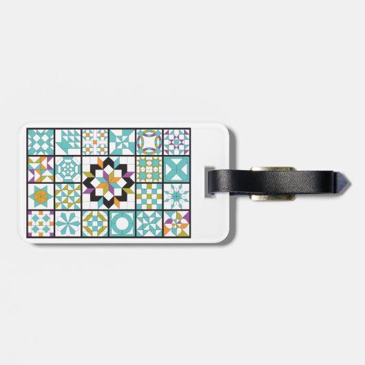 モダンなターコイズのサンプラーのキルトの荷物のラベル ラゲッジタグ (裏面横)