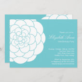 モダンなターコイズのダリアの開花の誕生会 招待状 (正面/裏面)