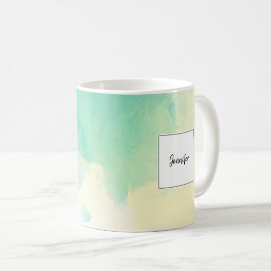 モダンなターコイズの金ゴールドの水彩画のモノグラムの名前 コーヒーマグカップ (正面右)