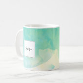 モダンなターコイズの金ゴールドの水彩画のモノグラムの名前 コーヒーマグカップ (正面左)