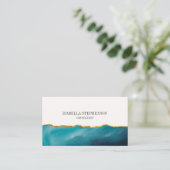 モダンなターコイズグリーンとゴールドの箔のミニマルデザイン 名刺 (スタンド正面)