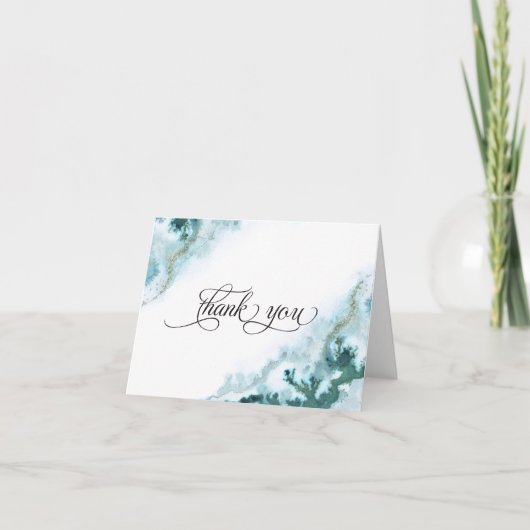 モダンなターコイズグリーンの水彩 モスアゲート BarefootBride™ サンキューカード (正面)