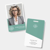 モダンなターコイズグリーンの社員写真付き会社ロゴ バッジ (表裏)