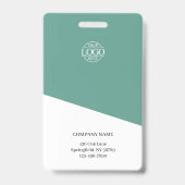 モダンなターコイズグリーンの社員写真付き会社ロゴ バッジ (裏面)