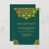 モダンなターコイズゴールドマンダラ インドの披露宴カード 招待状 (正面/裏面)