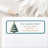 モダンなターコイズチェック柄クリスマスツリーオーナメント名前 ラベル (インサイチュ)