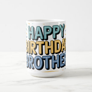 モダンなターコイズブルーと黄色の"HAPPY BIRTHDAY BROTHER" コーヒーマグカップ