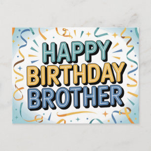 モダンなターコイズブルーと黄色の"HAPPY BIRTHDAY BROTHER" シーズンポストカード