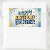 モダンなターコイズブルーと黄色の"HAPPY BIRTHDAY BROTHER" 長方形シール (バッグ)