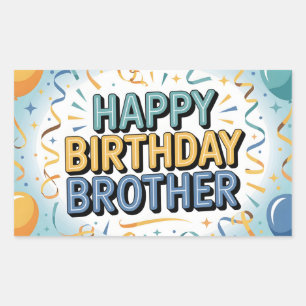 モダンなターコイズブルーと黄色の"HAPPY BIRTHDAY BROTHER" 長方形シール