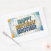 モダンなターコイズブルーと黄色の"HAPPY BIRTHDAY BROTHER" 長方形シール (封筒)