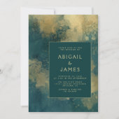 モダンなターコイズブルーゴールドアブストラクトウェディング 招待状 (正面)