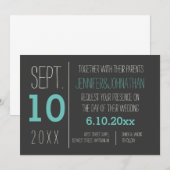 モダンなターコイズブルー＆グレーの結婚式招待状 招待状 (正面/裏面)