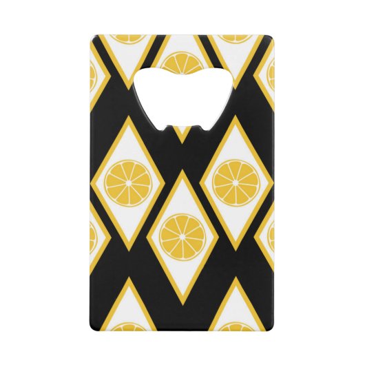 モダンなダイヤモンドパターンの柑橘類の切れ クレジットカード栓抜き (正面)