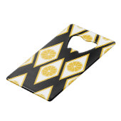 モダンなダイヤモンドパターンの柑橘類の切れ クレジットカード栓抜き (裏面アングル)