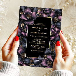 モダンなダスティピンクとグレーの花柄ウェディング 招待状