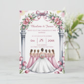 モダンなダスティピンクのバラの花のエレガントな結婚式 招待状 (スタンド正面)