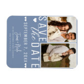 モダンなダスティブルーの結婚式の延期日通知 2枚の写真 マグネット (横)