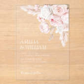 モダンなダスティローズの花のウェディング アクリル招待状 (正面)