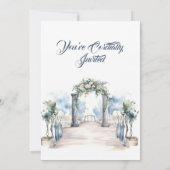 モダンなダスティーブルーとアクアのビーチウェディング 招待状 (裏面)