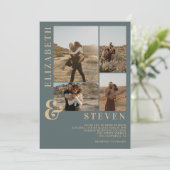 モダンなダスティーブルーのアンパサンド5枚の写真グリッド結婚式 招待状 (スタンド正面)